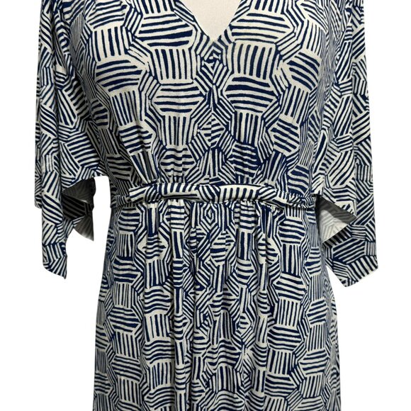 Chico's Blue & White Bryn Etched Tile Soft Knit Maxi Dress Sz 2 (M-12) Geo Print - Picture 2 of 9